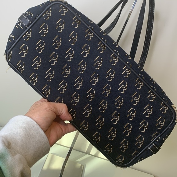 Dooney & Bourke | Black Canvas Leather Open Top Monogram DB Logo Shoulder Bag - Picture 7 of 17